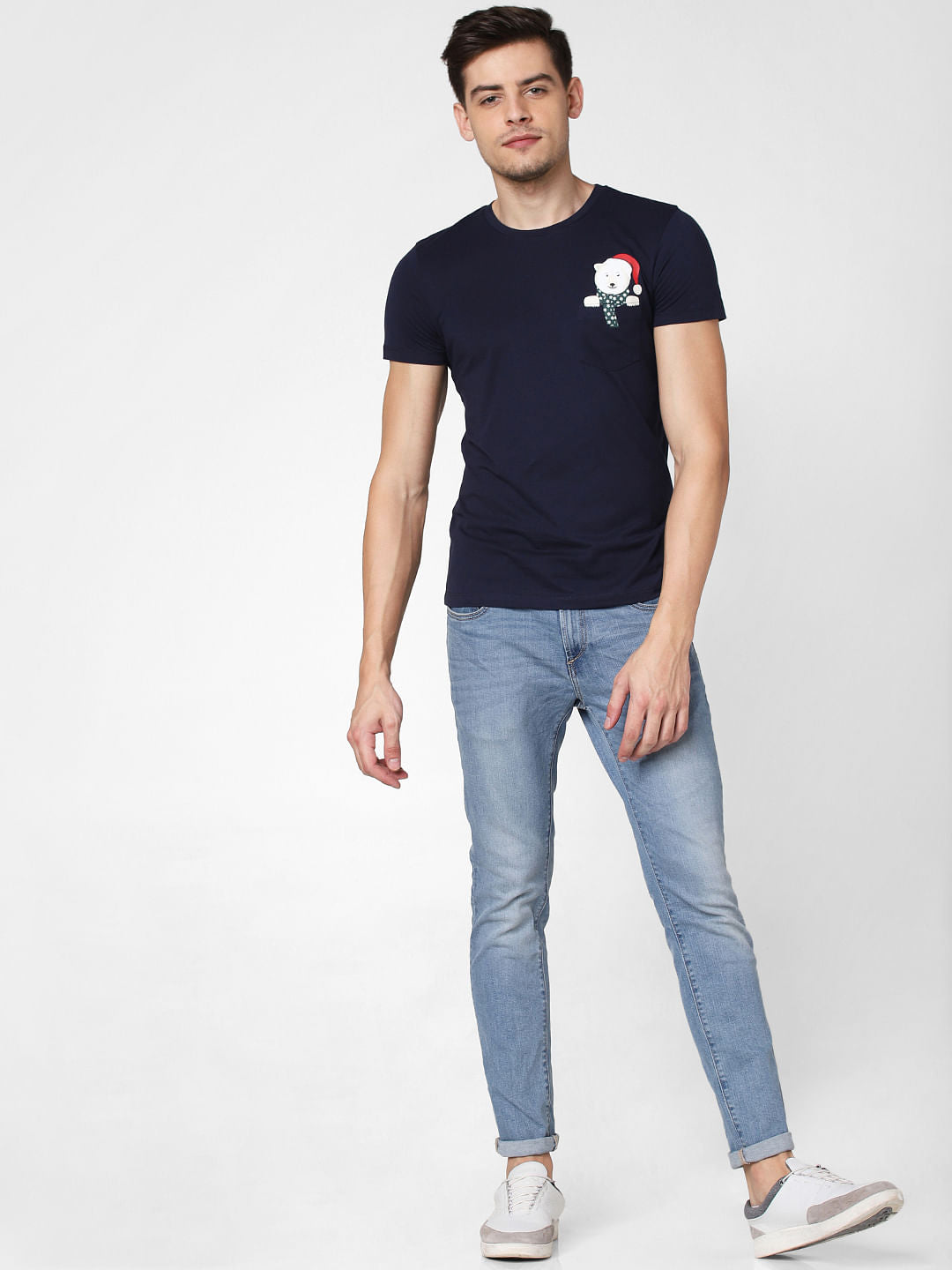 Navy Blue Polar Bear Print T-Shirt