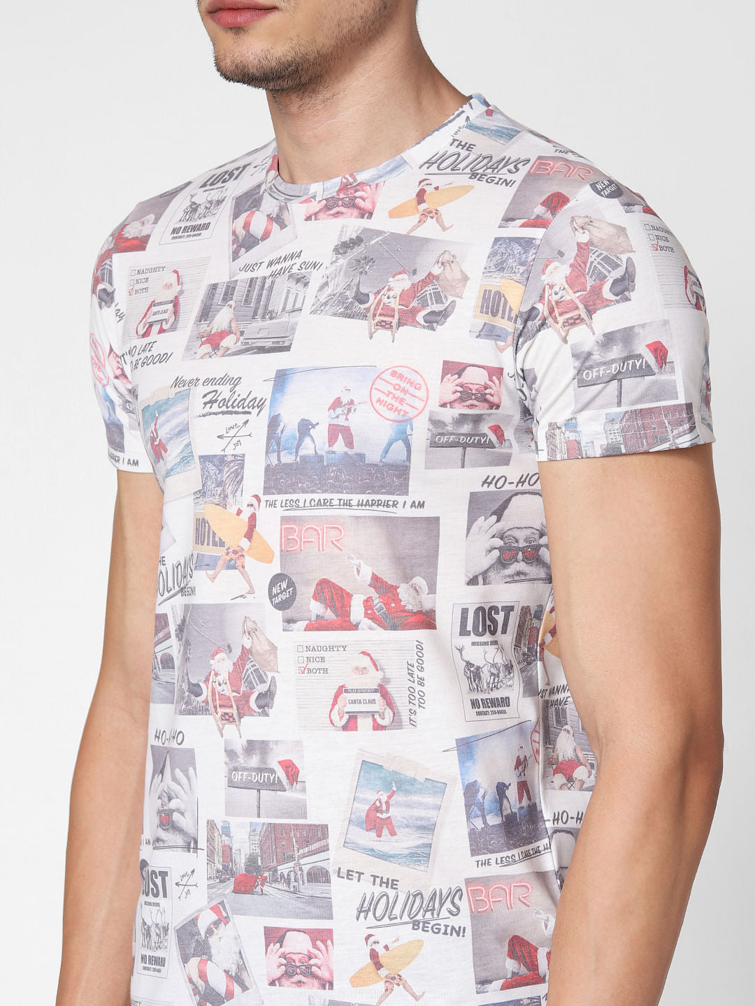 White All Over Print Crew Neck T-Shirt