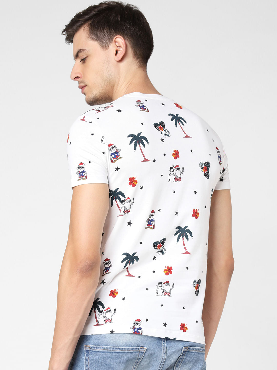 White Santa Print Crew Neck T-Shirt