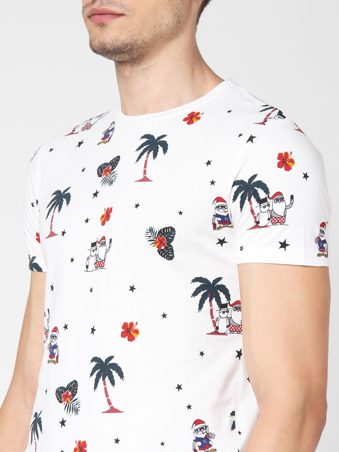 White Santa Print Crew Neck T-Shirt