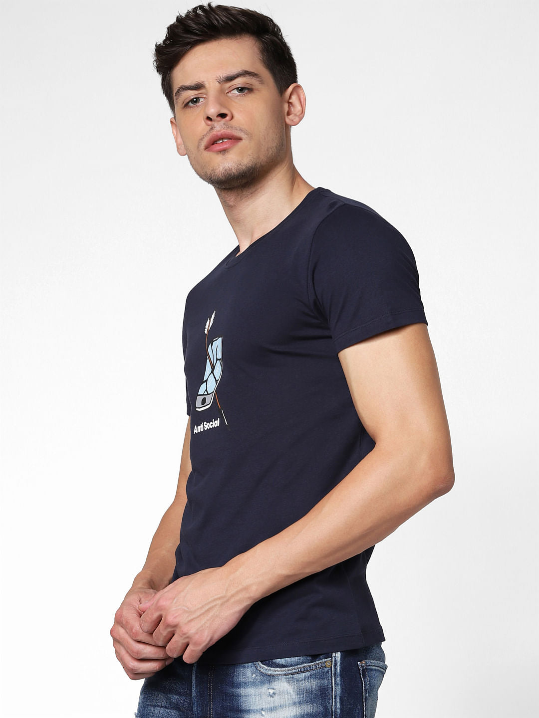 Navy Blue Anti-Social Crew Neck T-Shirt