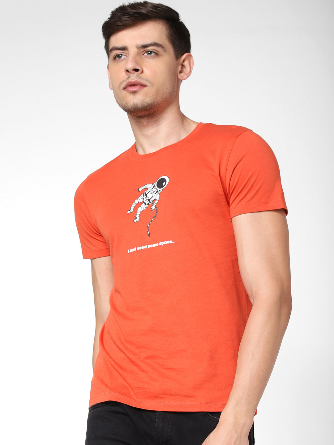 Orange Astronaut Print Crew Neck T-Shirt