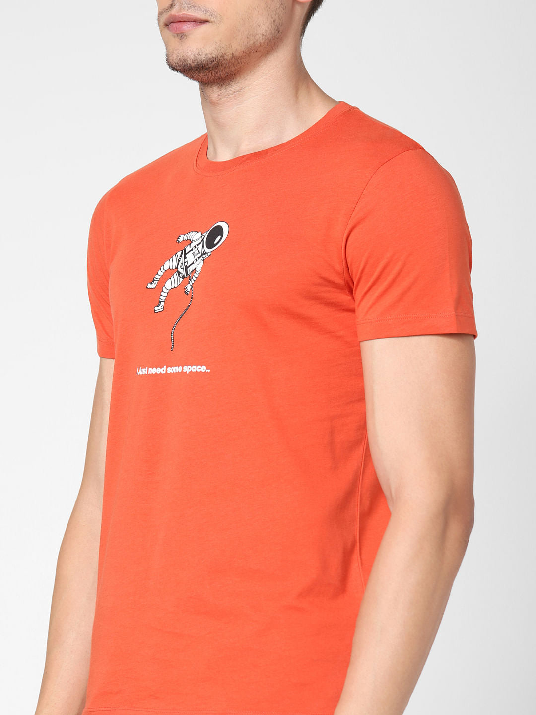 Orange Astronaut Print Crew Neck T-Shirt