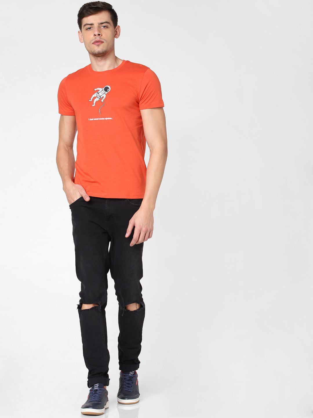Orange Astronaut Print Crew Neck T-Shirt