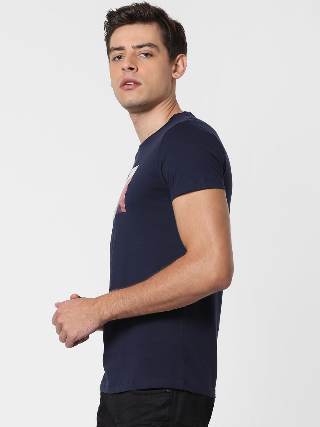 Navy Blue Graphic Print Crew Neck T-Shirt