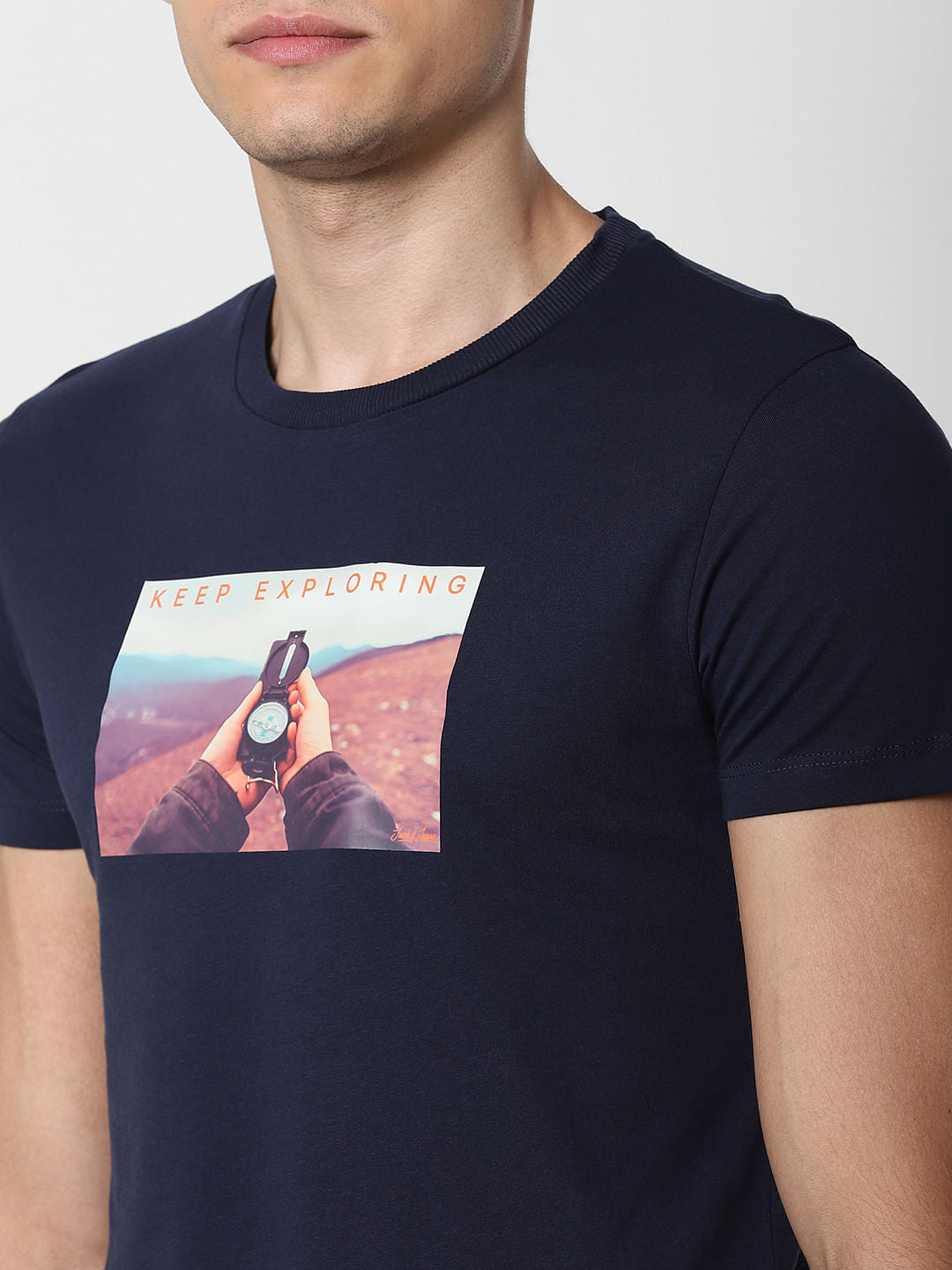 Navy Blue Graphic Print Crew Neck T-Shirt