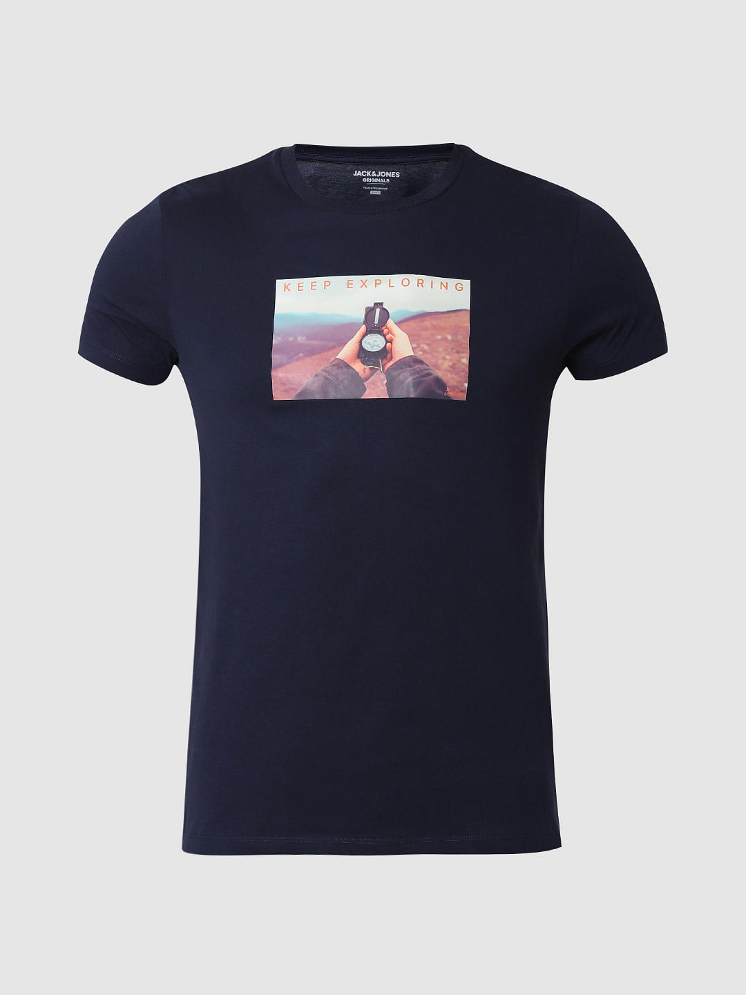 Navy Blue Graphic Print Crew Neck T-Shirt