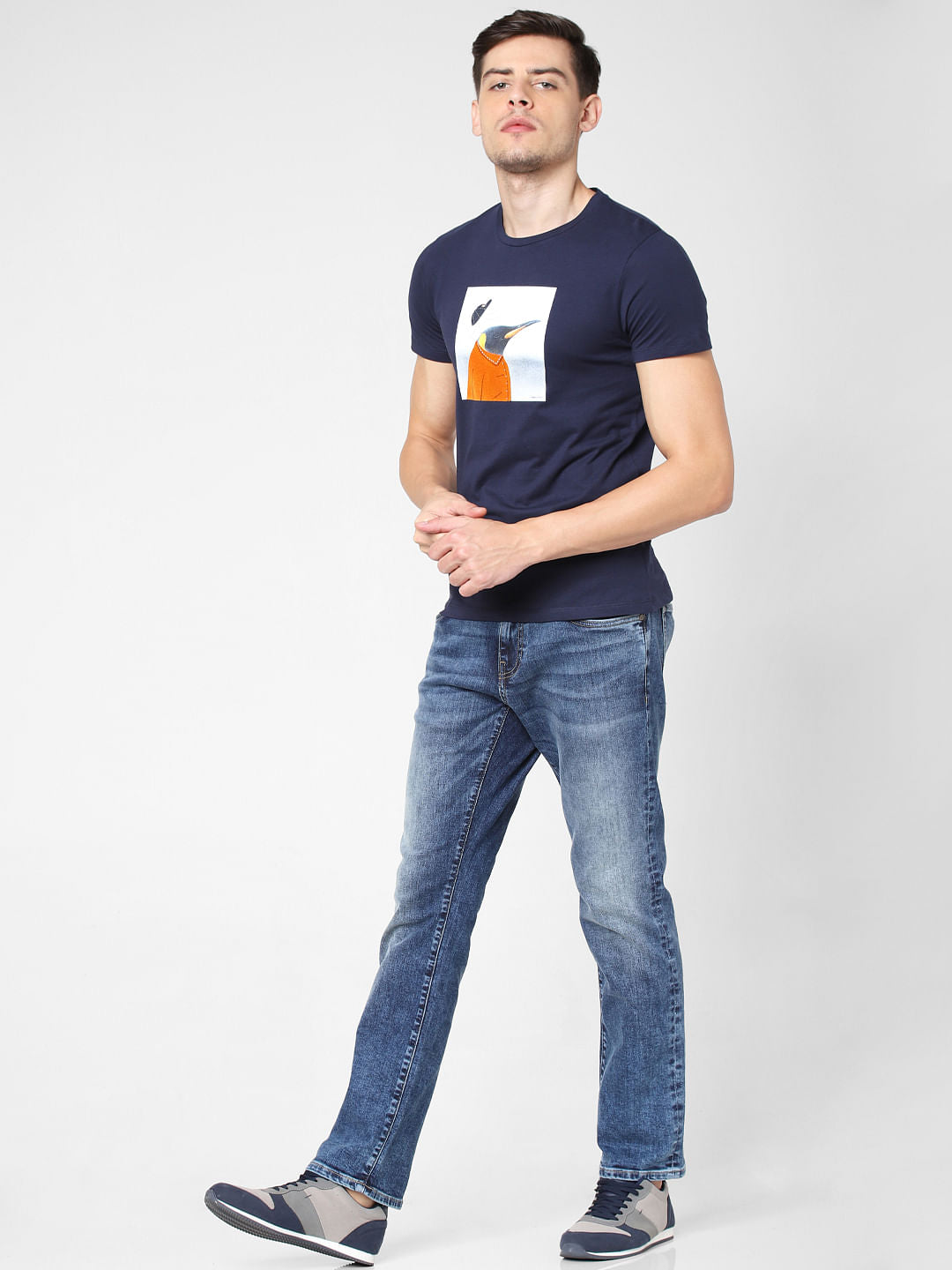 Navy Blue Penguin Print T-Shirt