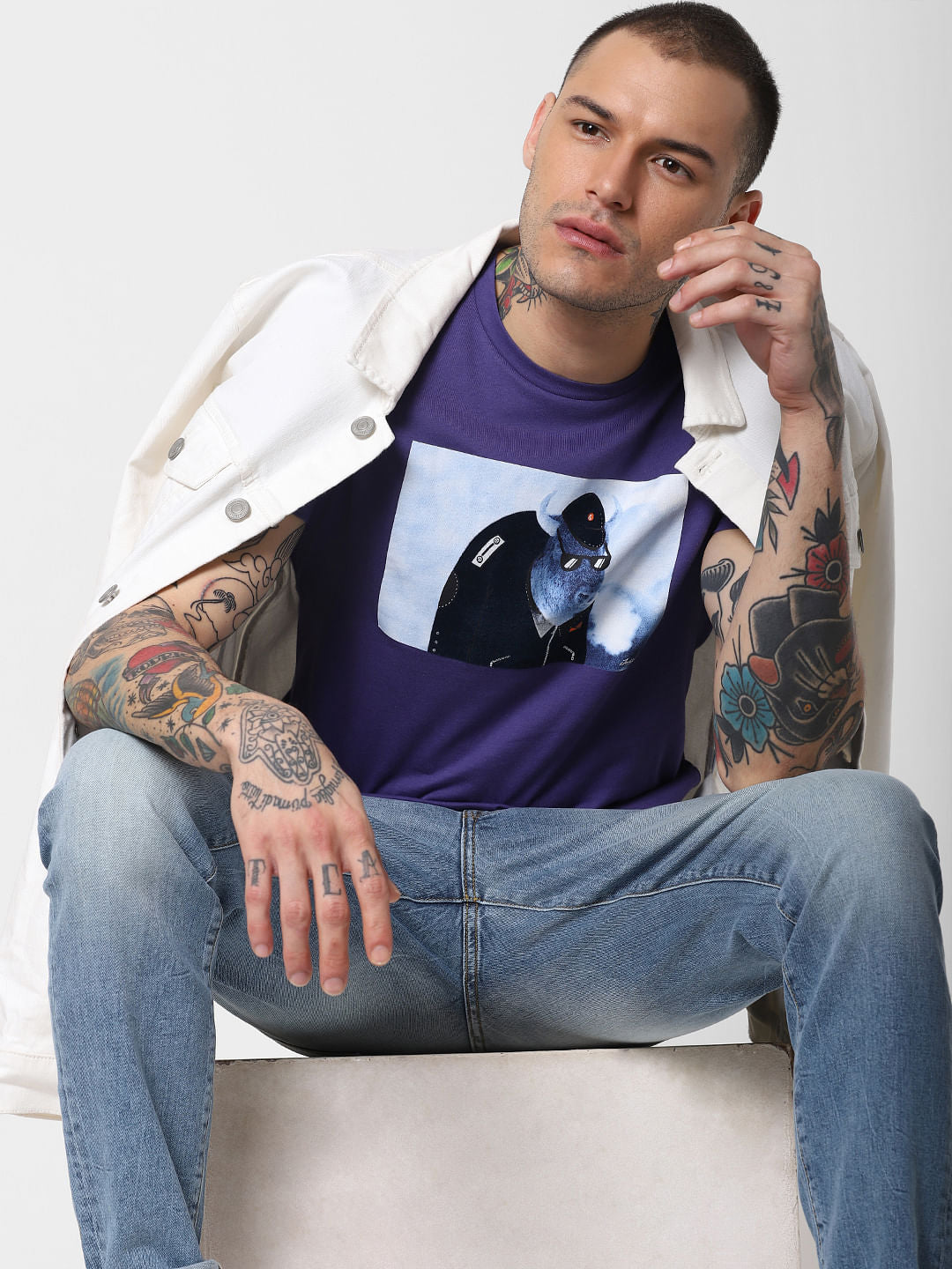 Blue Graphic Print Crew Neck T-Shirt