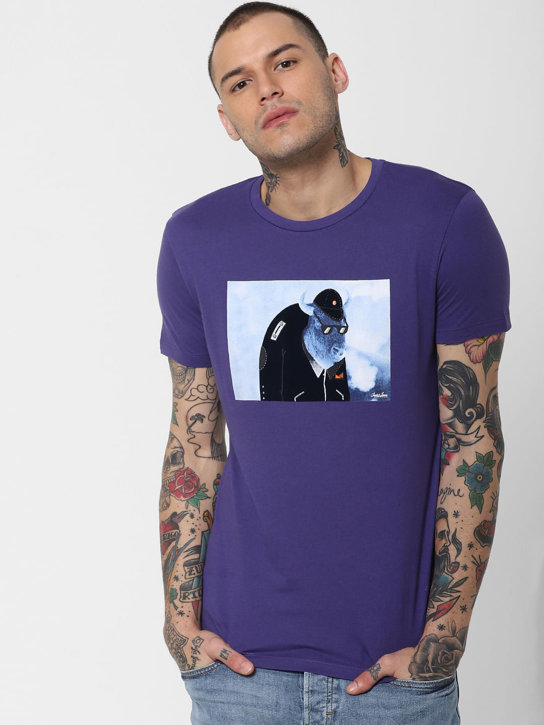 Blue Graphic Print Crew Neck T-Shirt