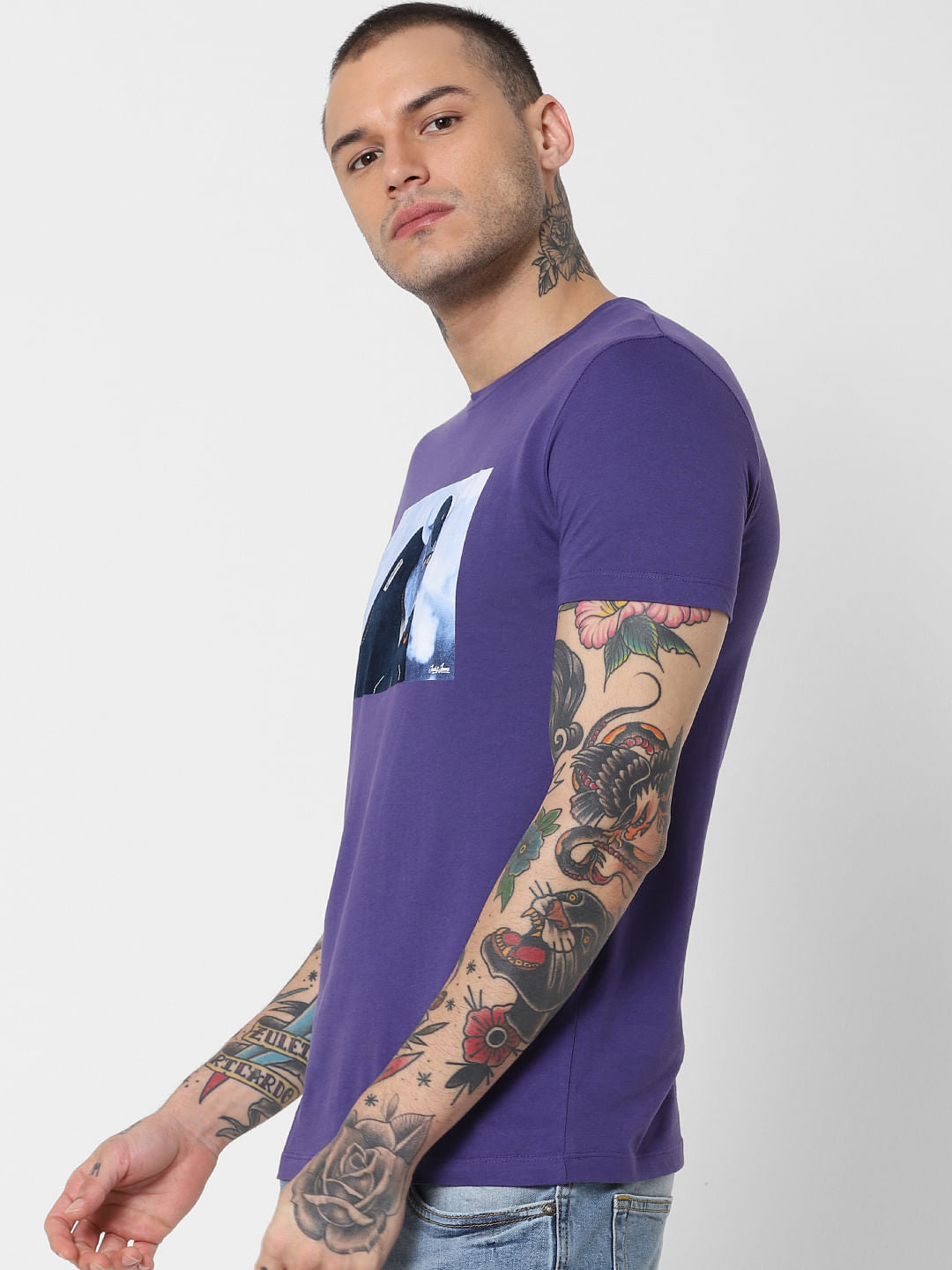 Blue Graphic Print Crew Neck T-Shirt