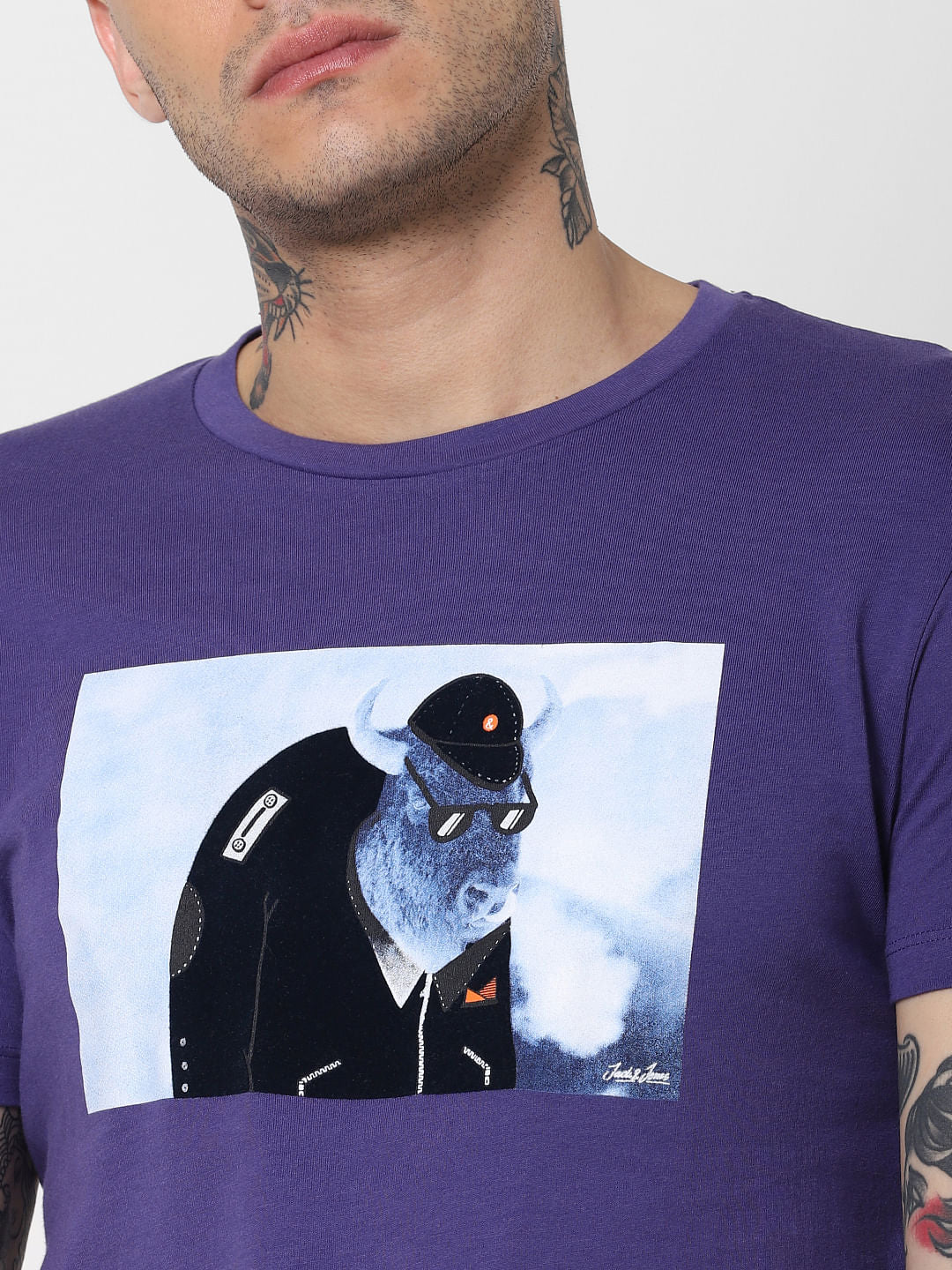 Blue Graphic Print Crew Neck T-Shirt