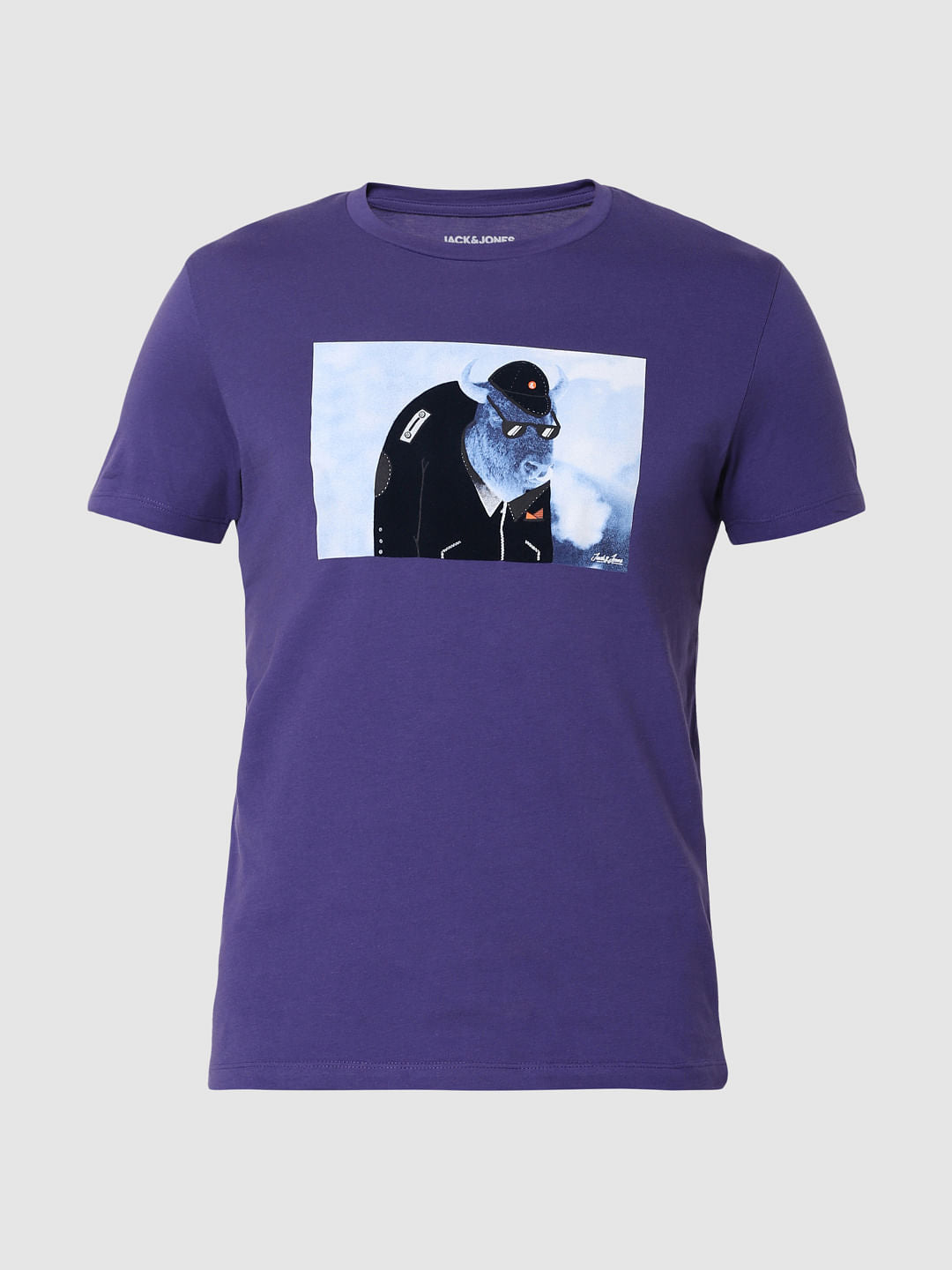 Blue Graphic Print Crew Neck T-Shirt