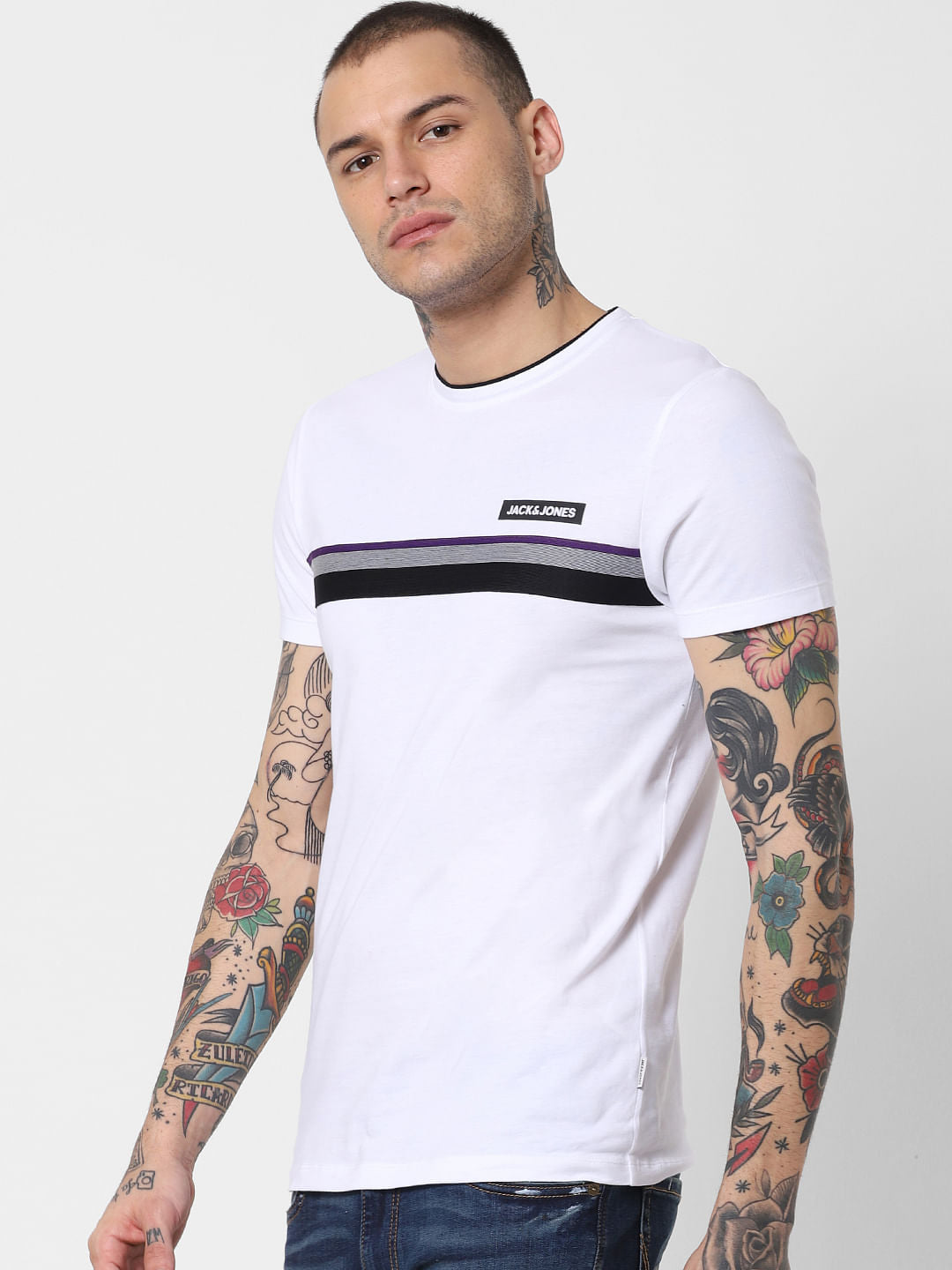 White Logo Print Crew Neck T-Shirt