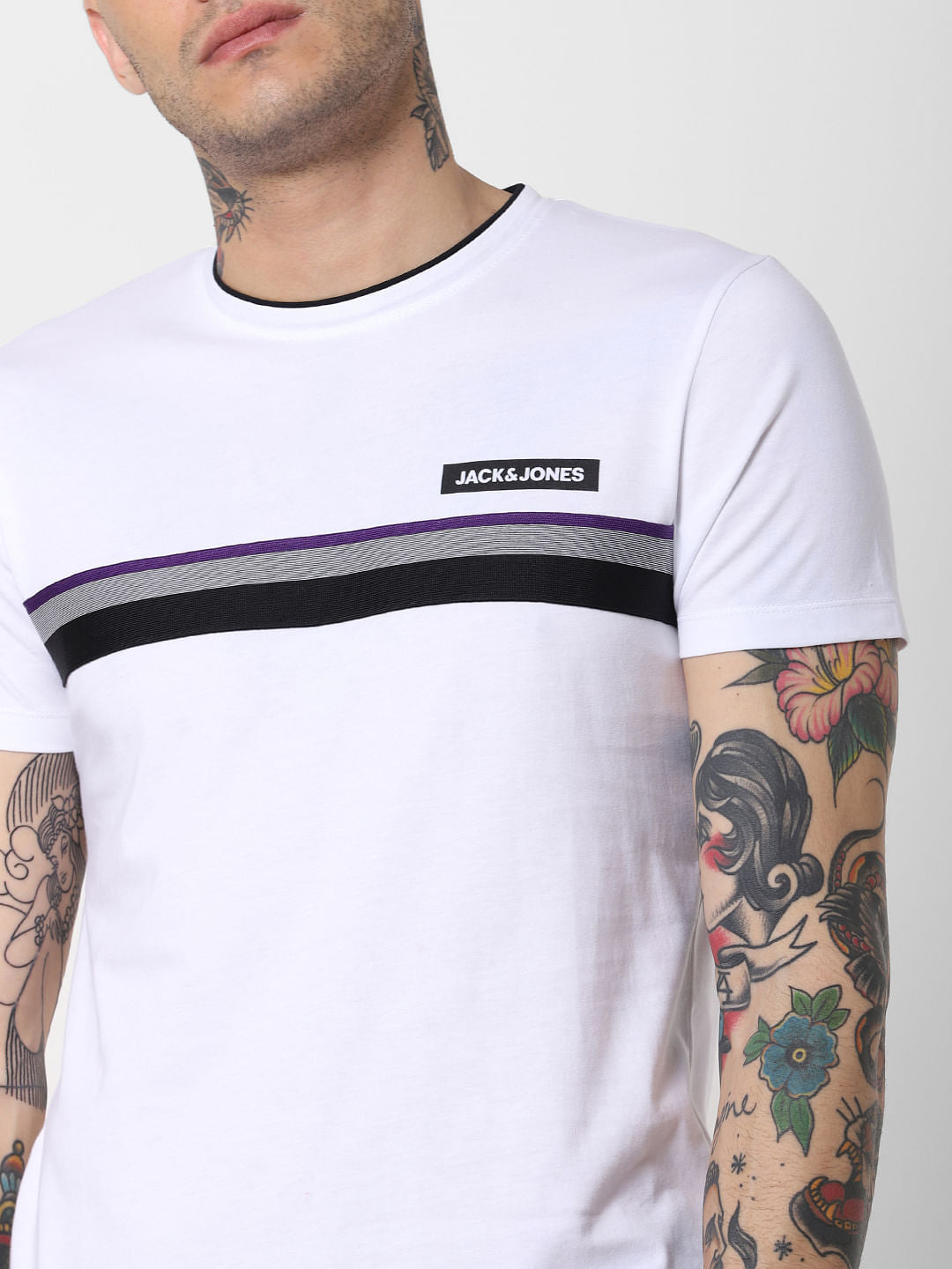 White Logo Print Crew Neck T-Shirt