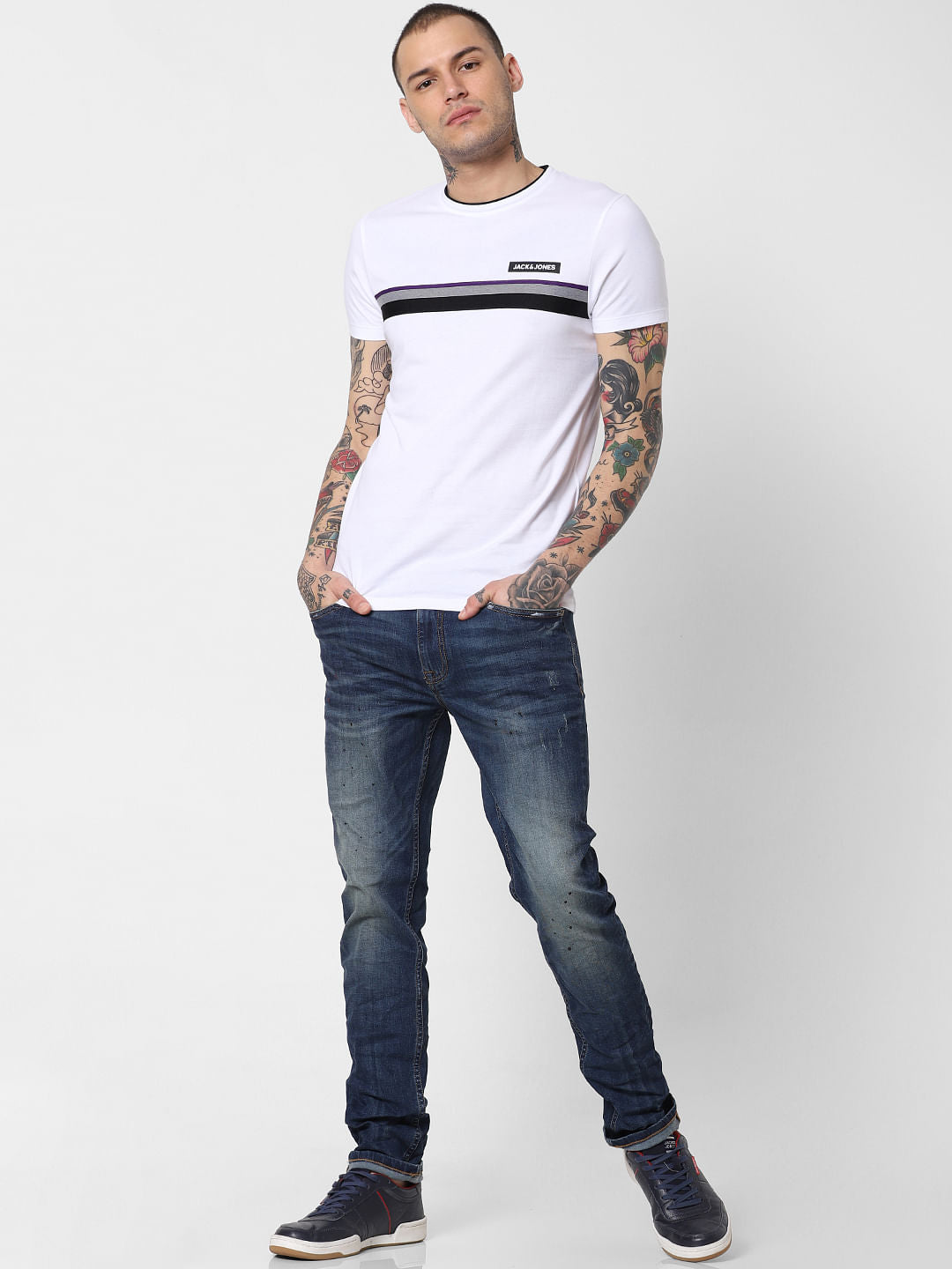 White Logo Print Crew Neck T-Shirt