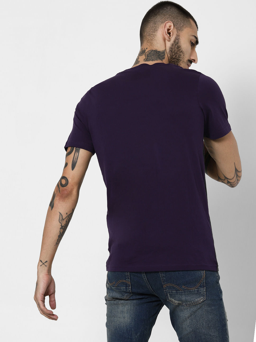 Purple Colourblocked Crew Neck T-Shirt