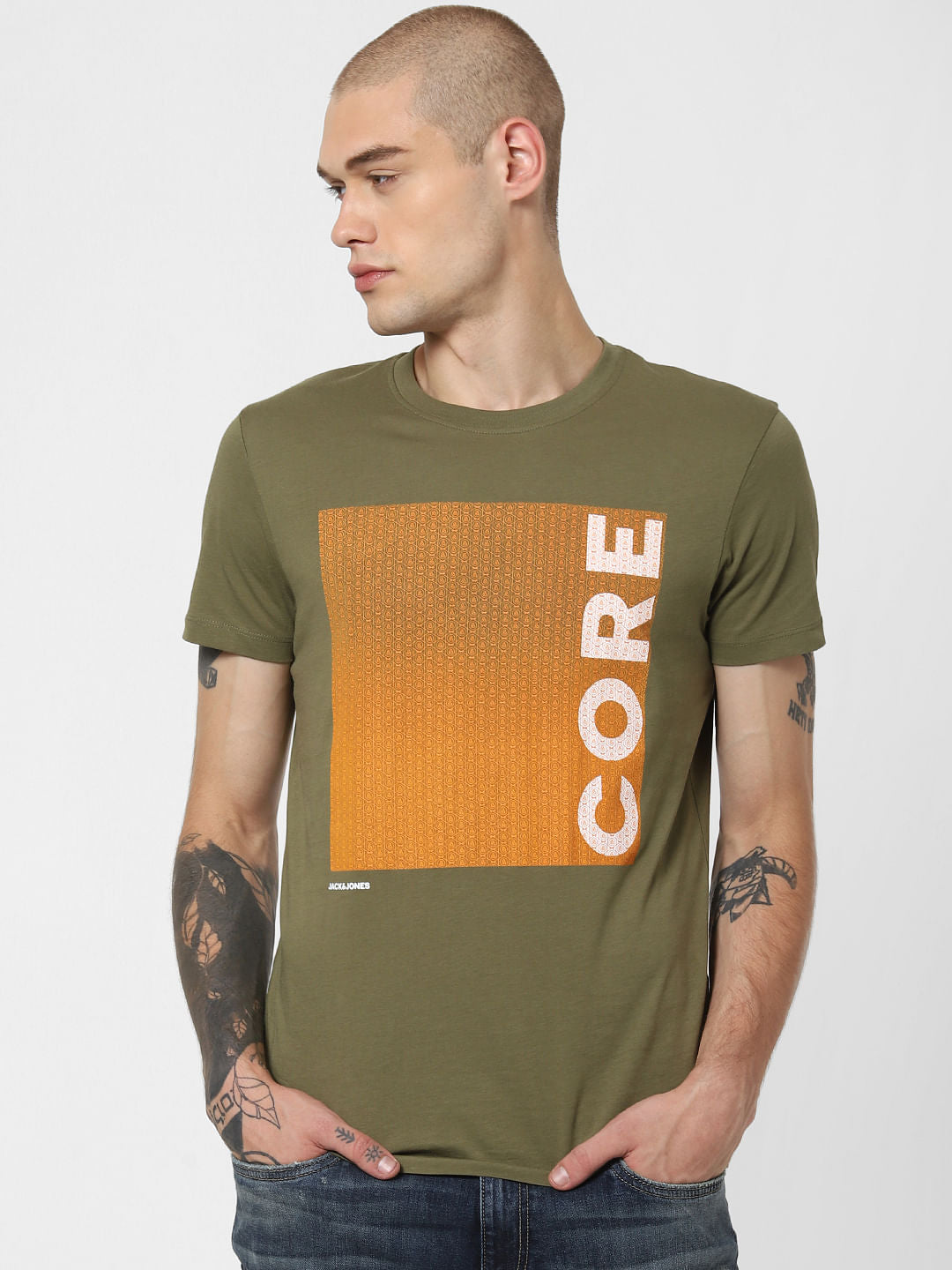 Green Patch Print Crew Neck T-Shirt