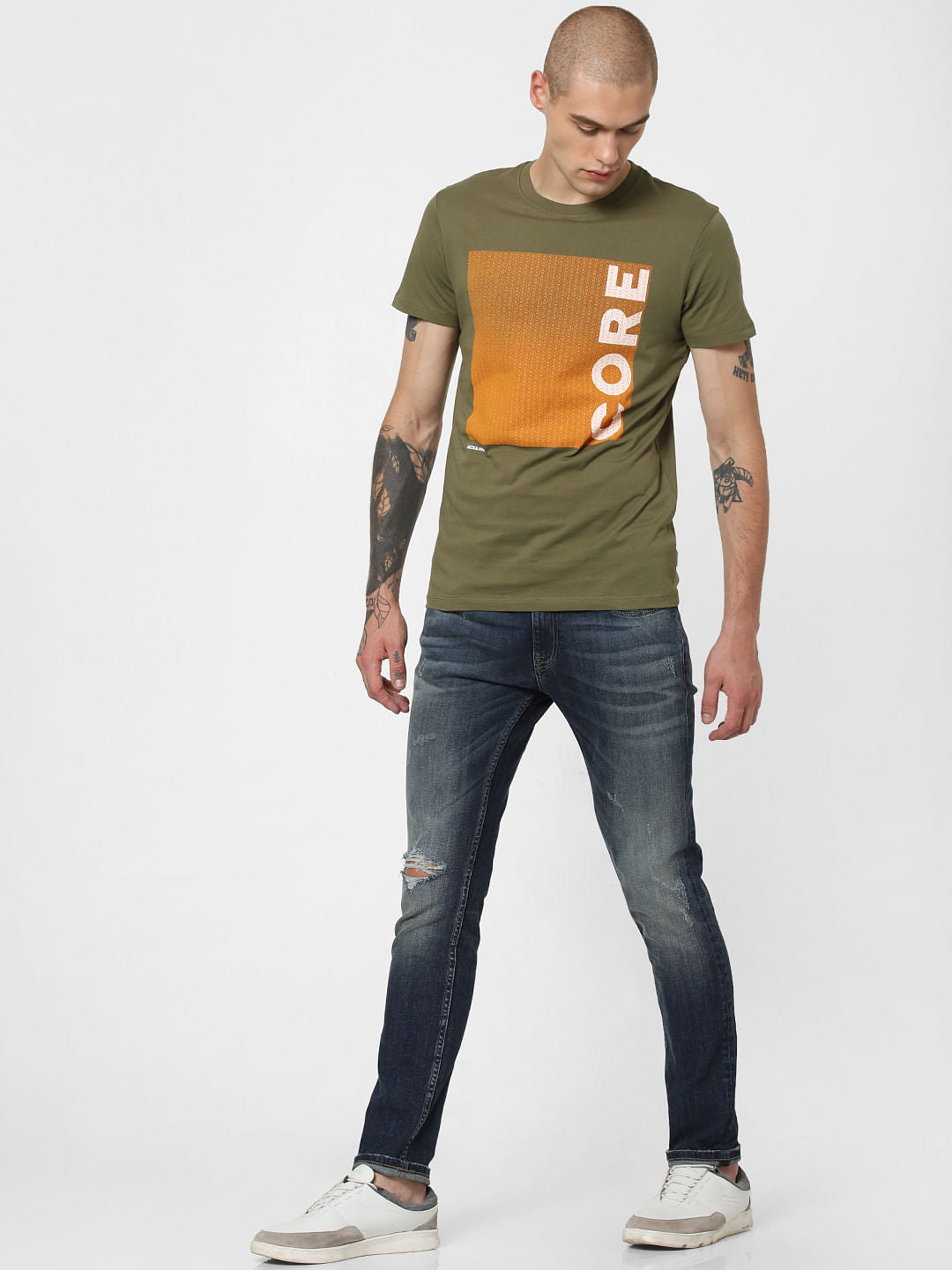Green Patch Print Crew Neck T-Shirt