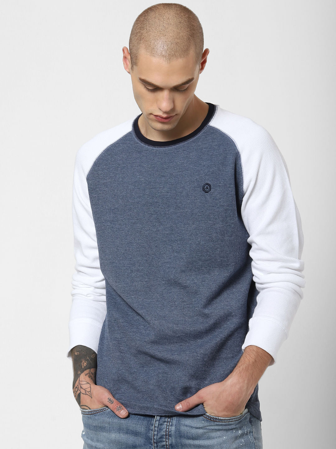 Blue Colourblocked Crew Neck T-Shirt