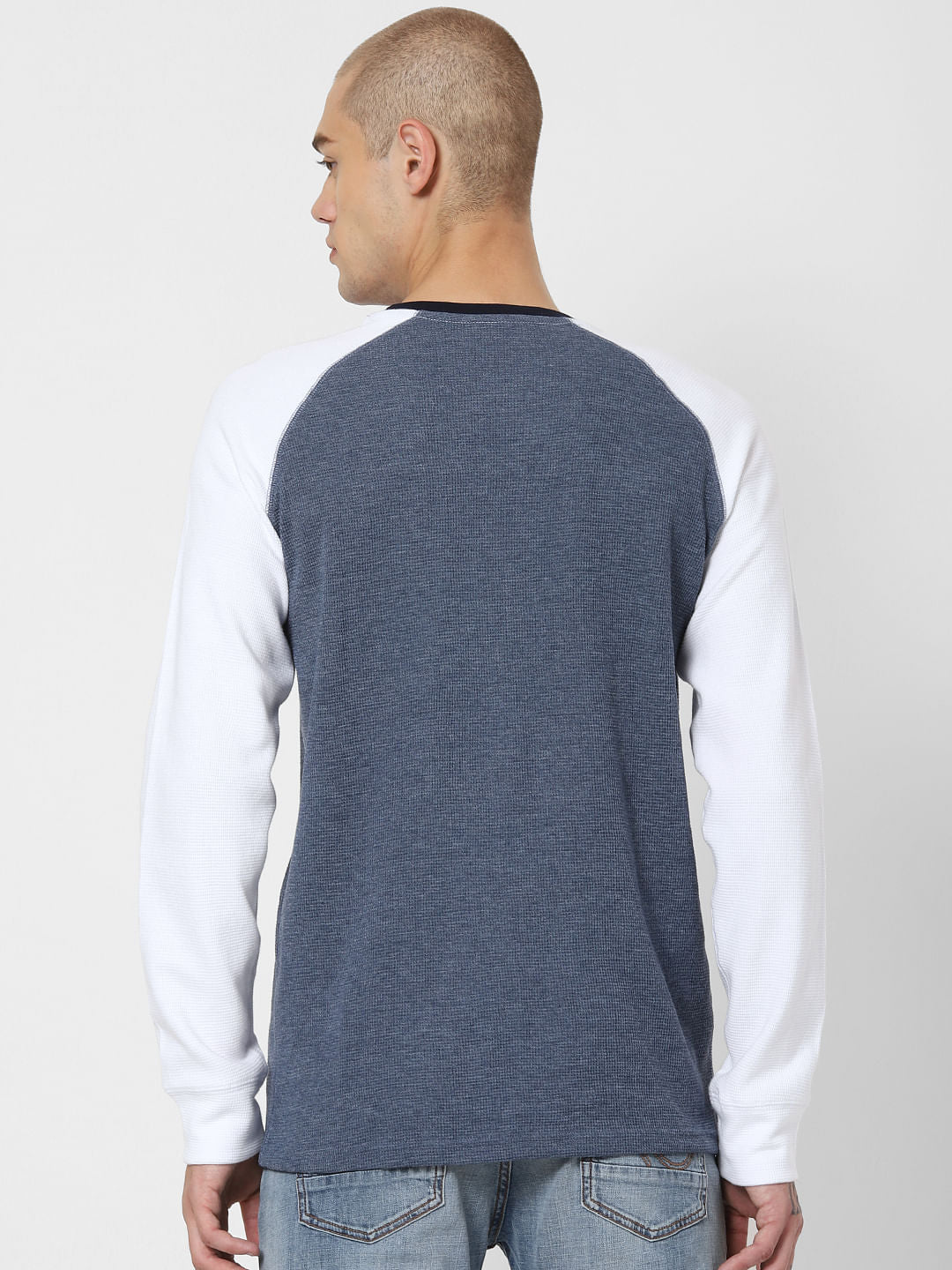 Blue Colourblocked Crew Neck T-Shirt