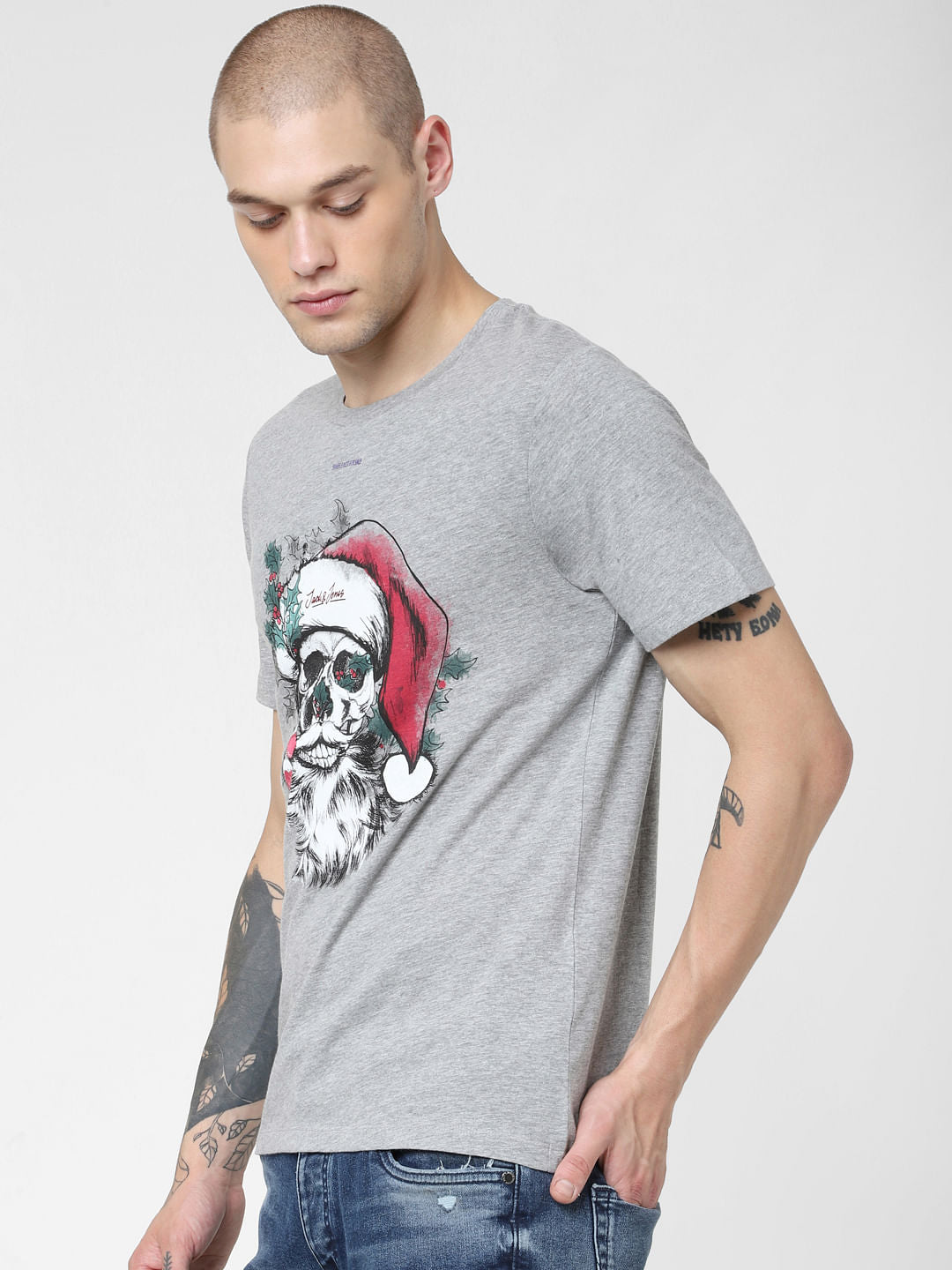 Light Grey Graphic Print Crew Neck T-shirt
