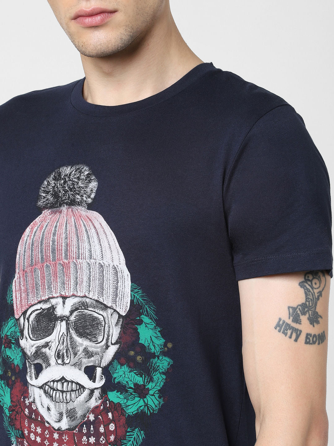 Navy Blue Graphic Print Crew Neck T-shirt