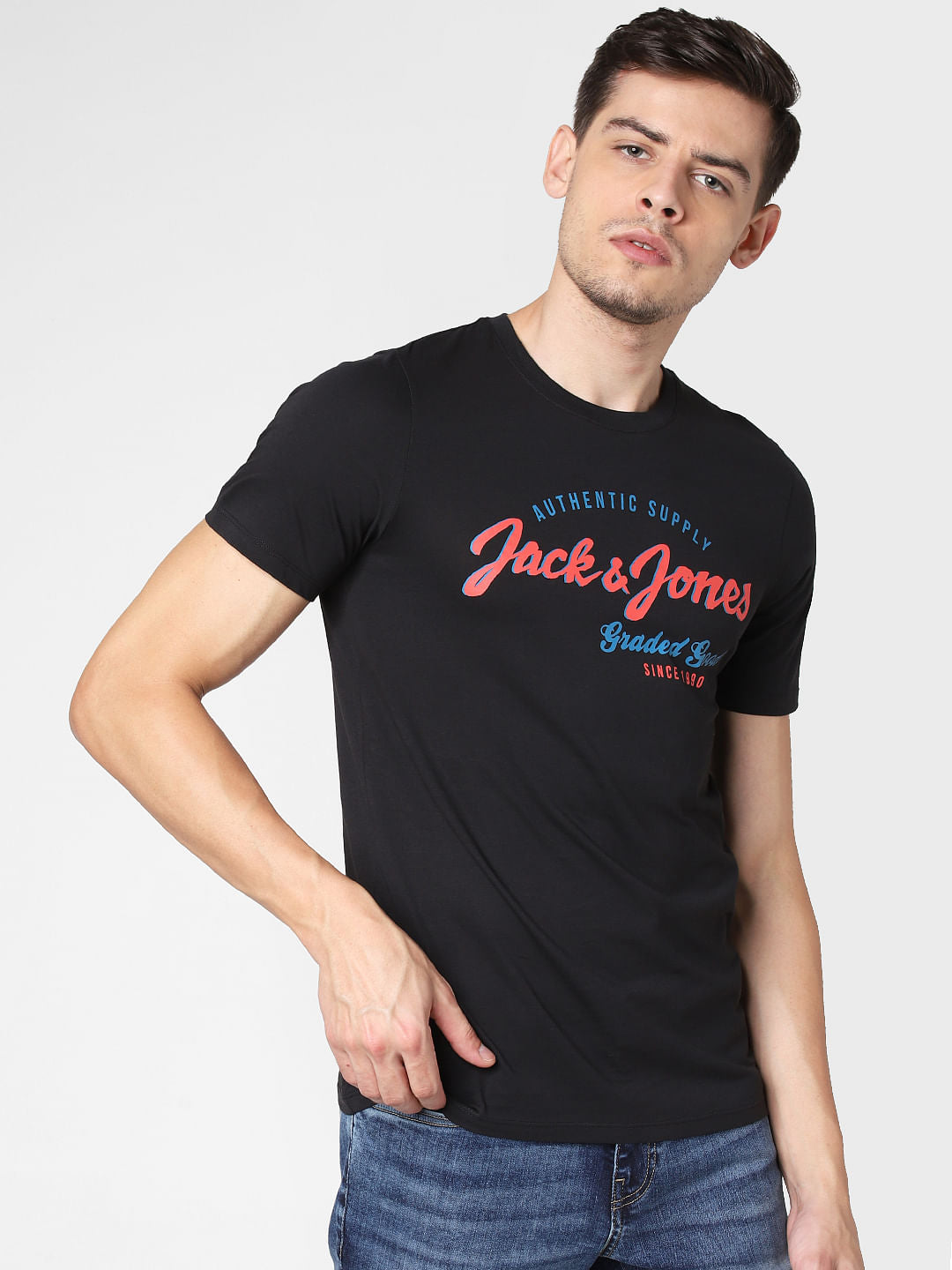 Black Logo Print Crew Neck T-Shirt