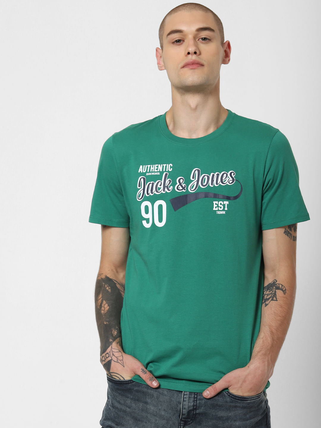 Green Logo Print Crew Neck T-Shirt