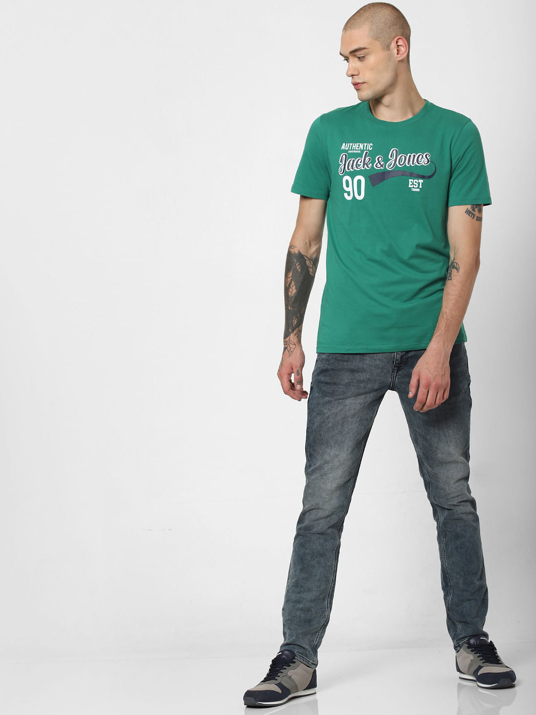 Green Logo Print Crew Neck T-Shirt