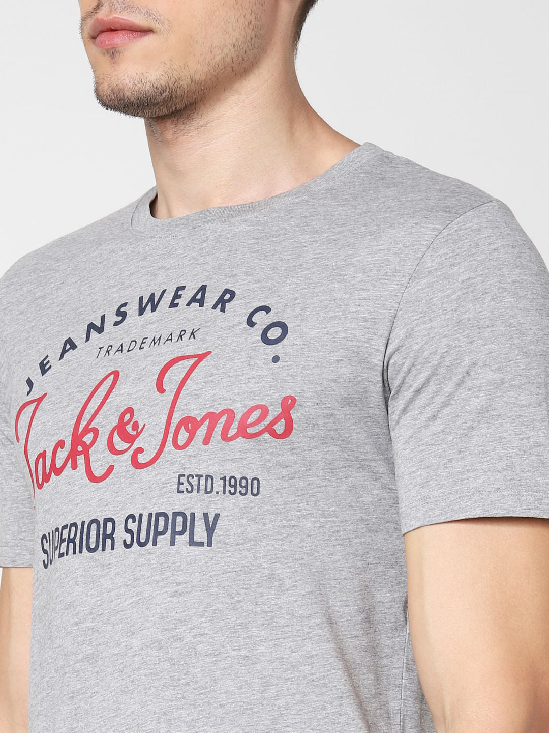 Light Grey Logo Print Crew Neck T-Shirt