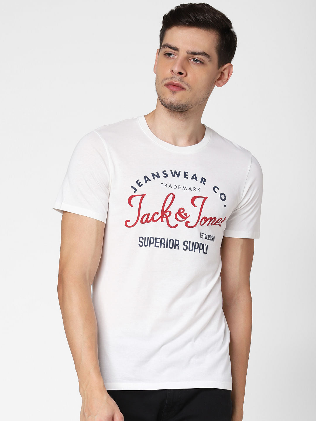 White Logo Print Crew Neck T-Shirt