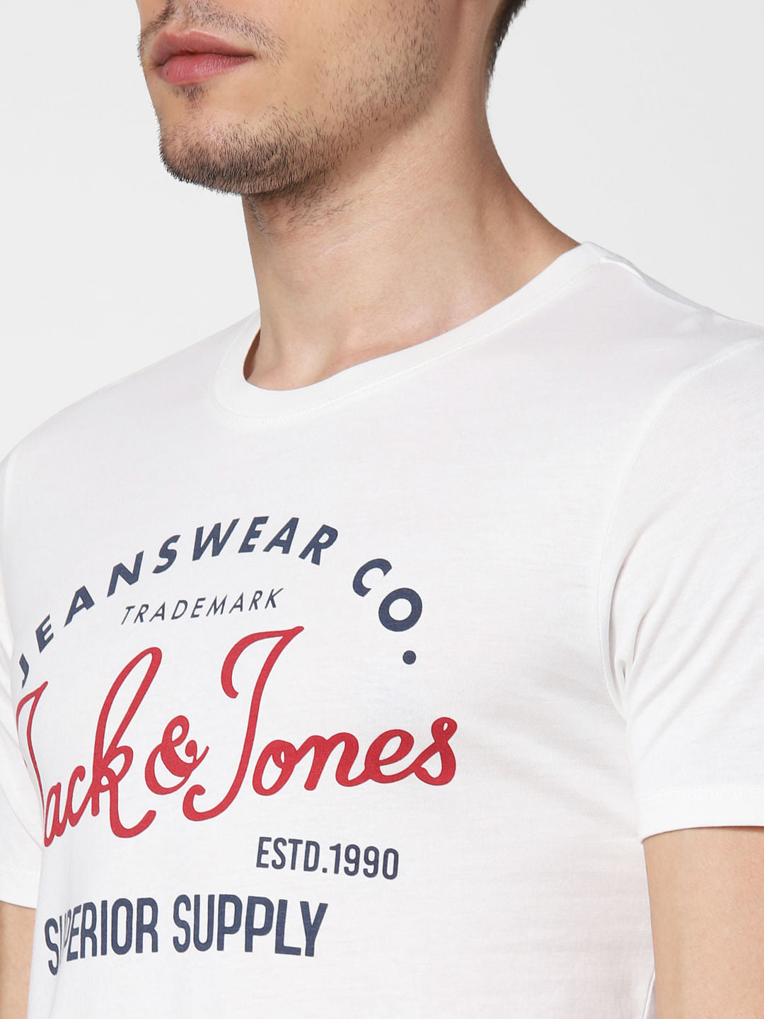 White Logo Print Crew Neck T-Shirt