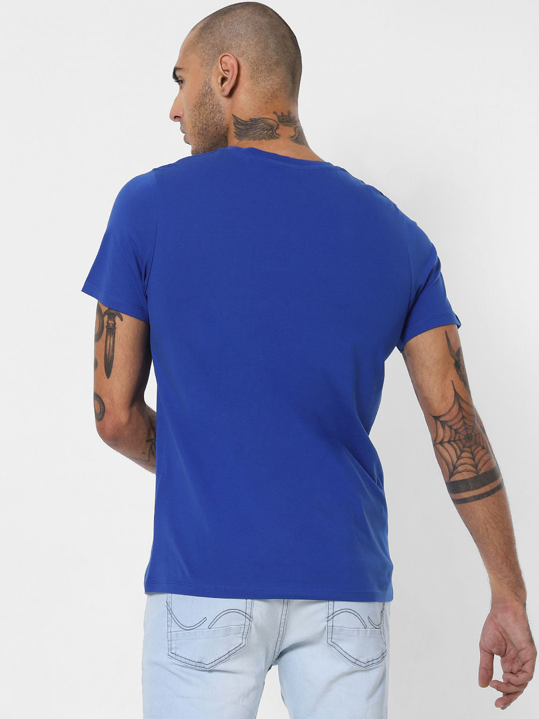 Blue Logo Print Crew Neck T-shirt