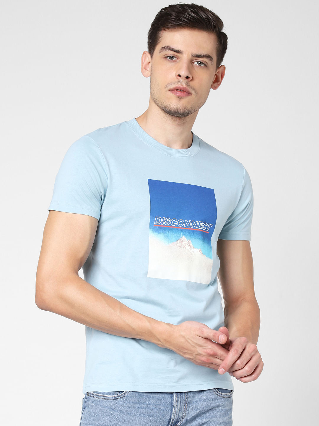 Blue Disconnect Print Crew Neck T-Shirt