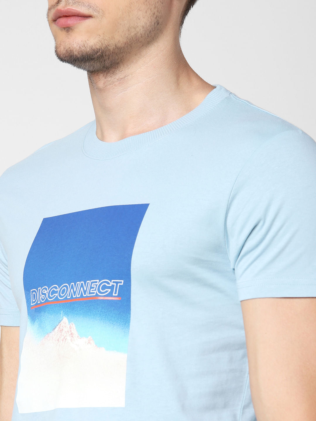 Blue Disconnect Print Crew Neck T-Shirt