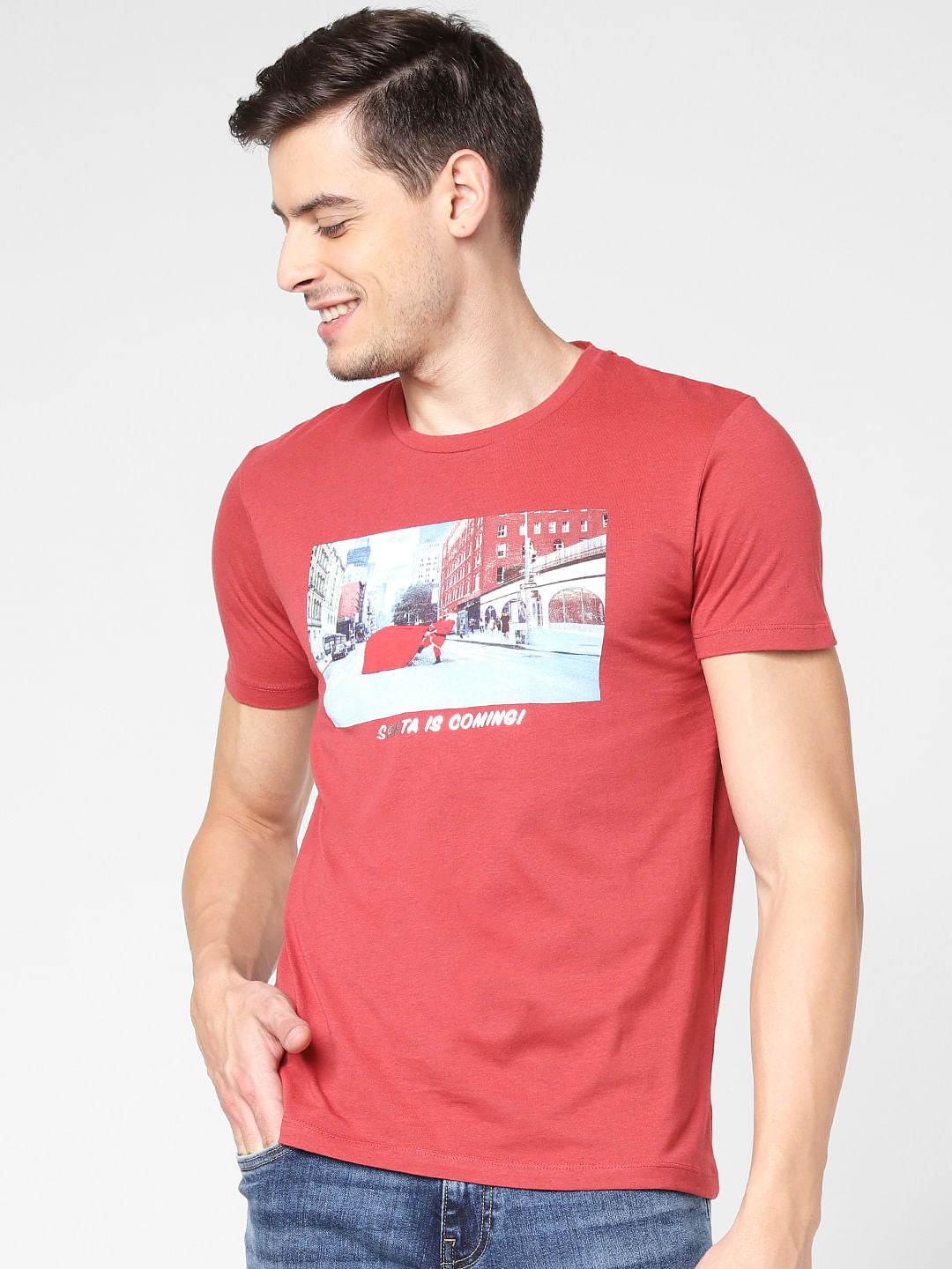 Brick Red Graphic Print Crew Neck T-Shirt