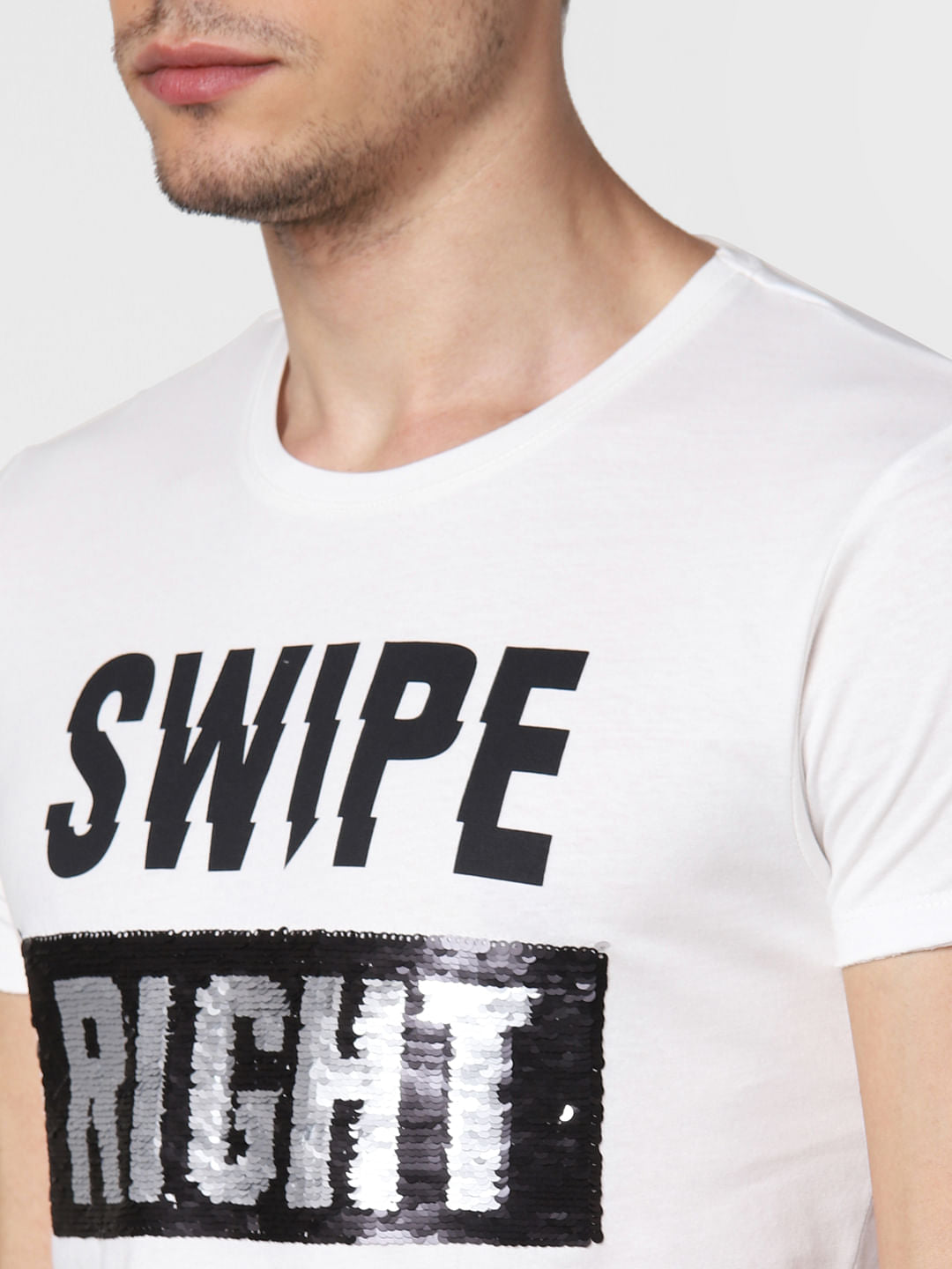 White Embellished Crew Neck T-shirt