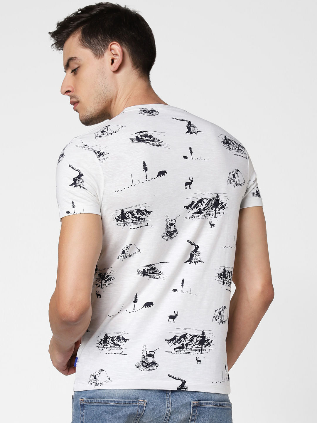 White All Over Print Crew Neck T-Shirt