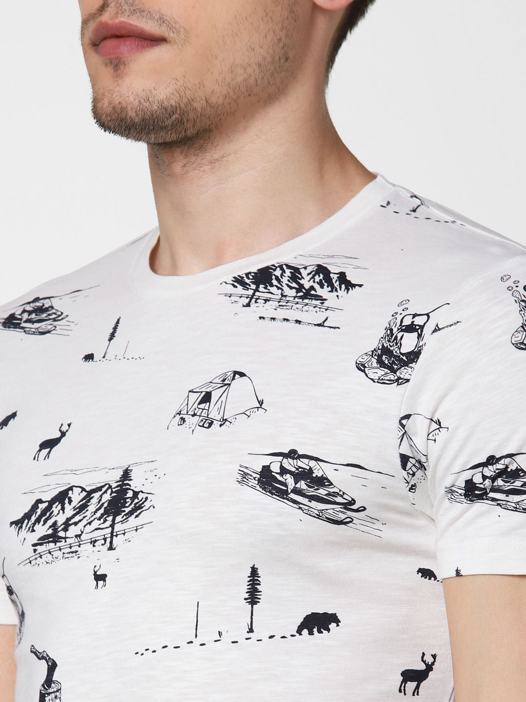 White All Over Print Crew Neck T-Shirt