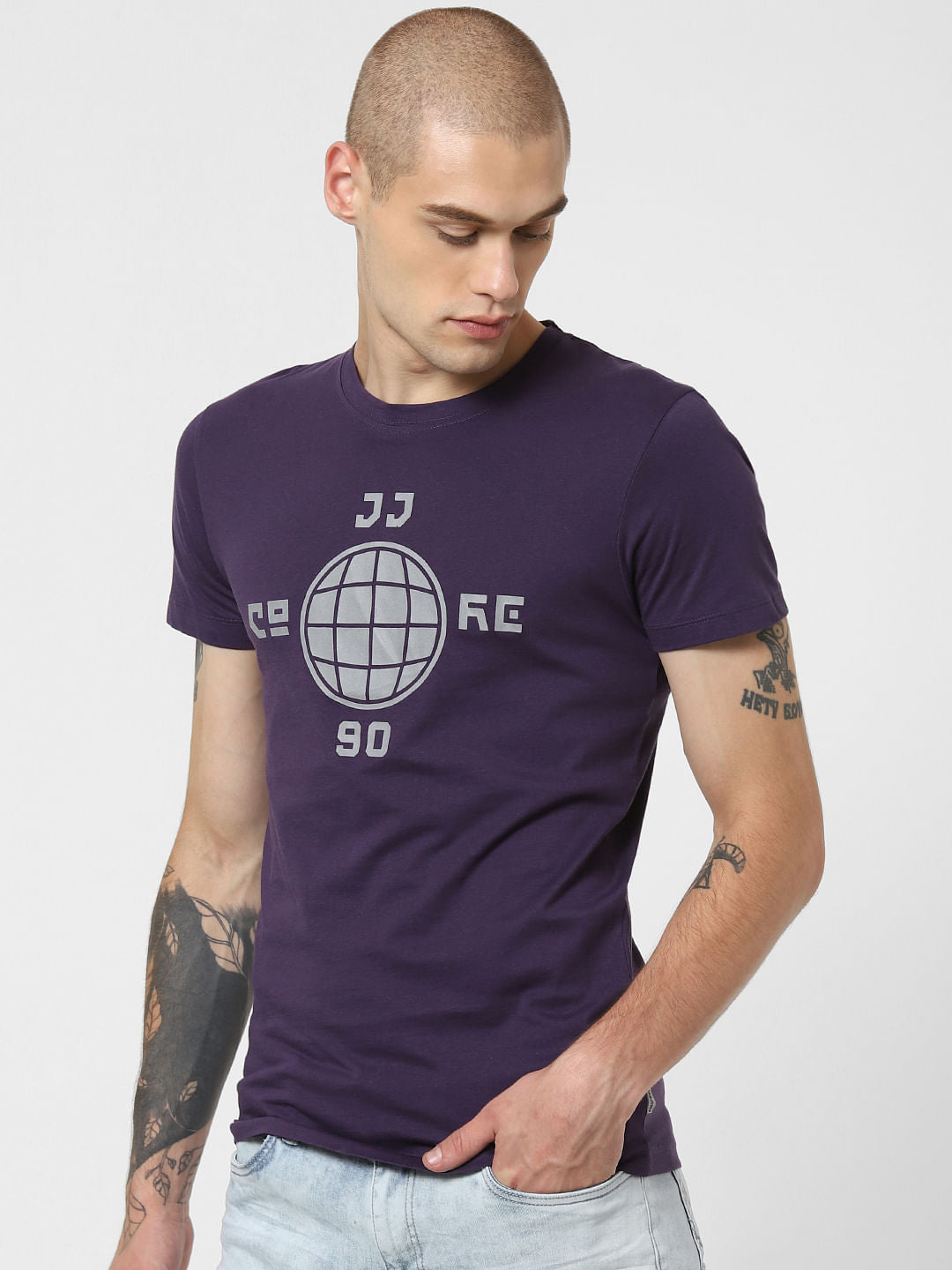 Purple Graphic Print Crew Neck T-Shirt
