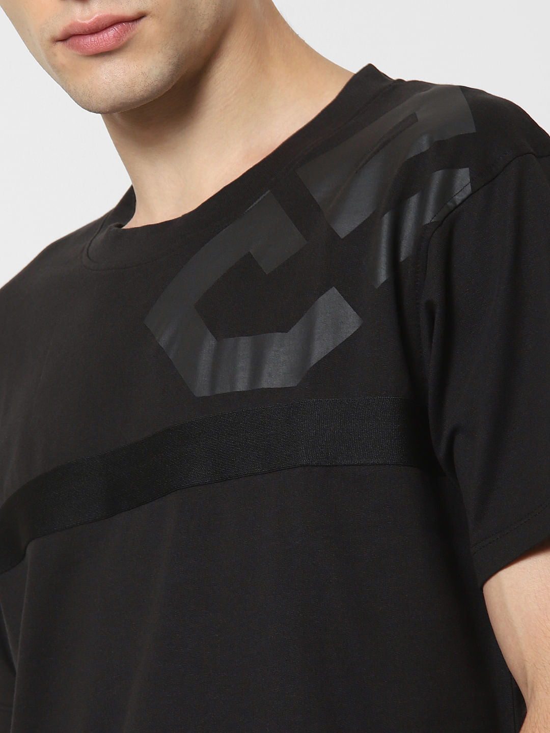 Black Tape Detail Crew Neck T-Shirt