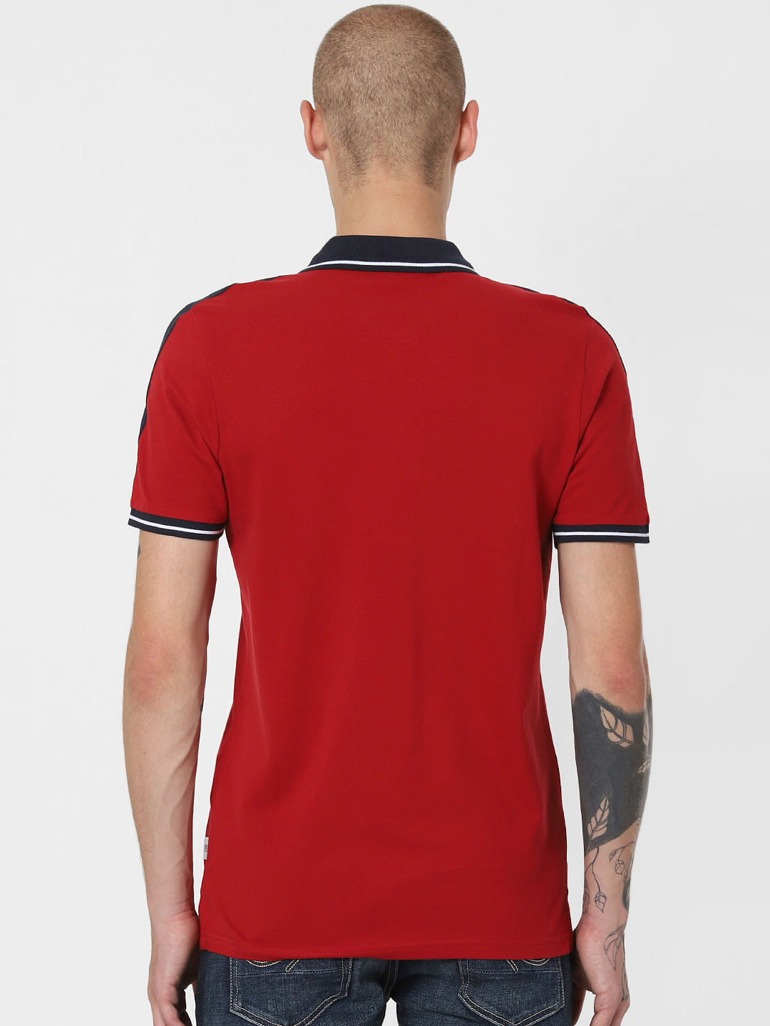 Red Contrast Tipping Polo Neck T-Shirt