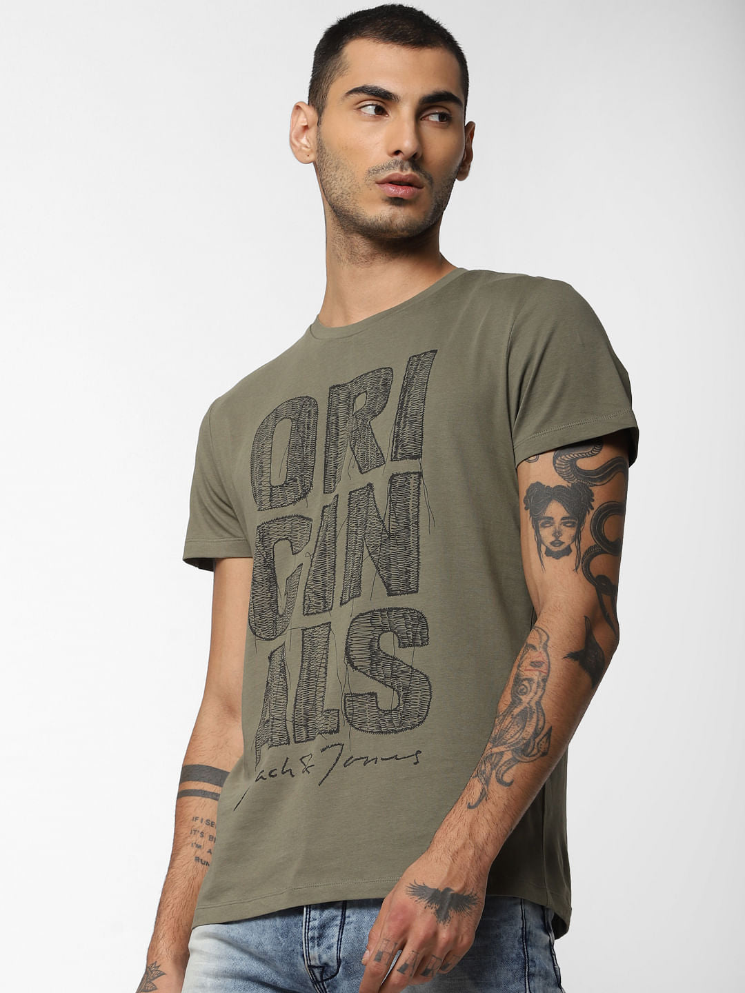 Green Typographic Print Crew Neck T-Shirt