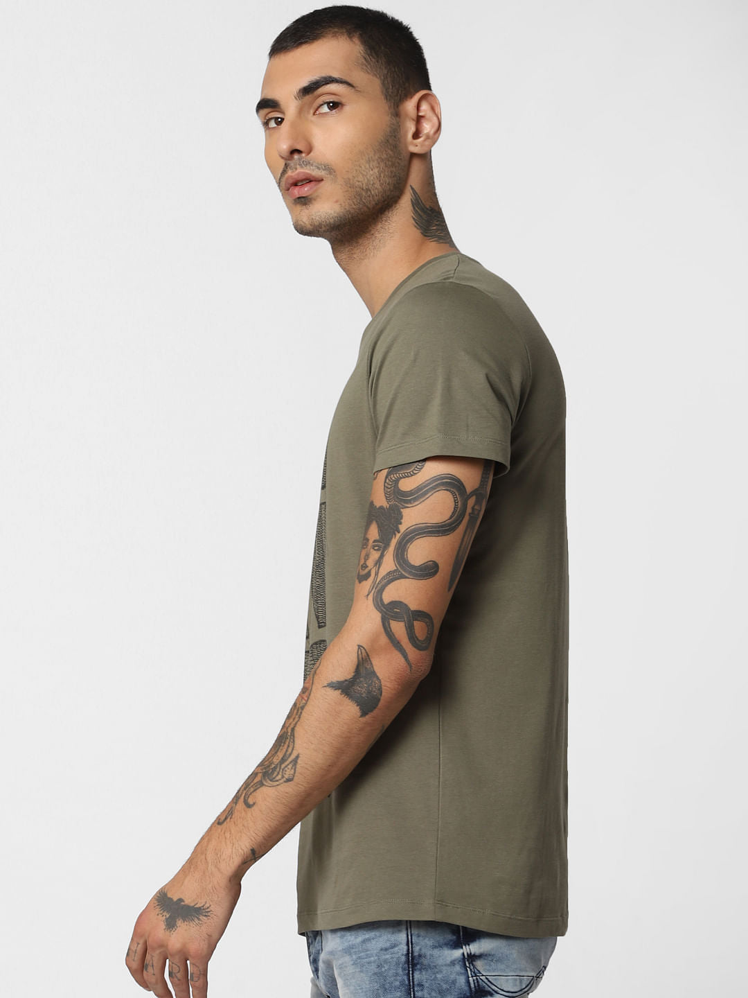 Green Typographic Print Crew Neck T-Shirt