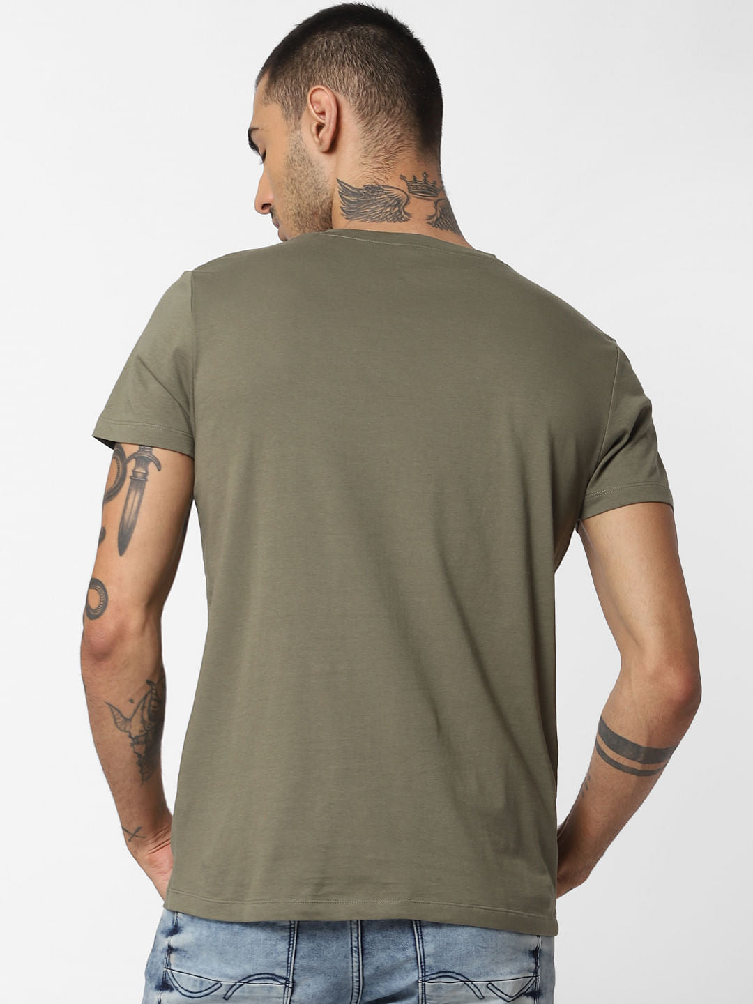 Green Typographic Print Crew Neck T-Shirt