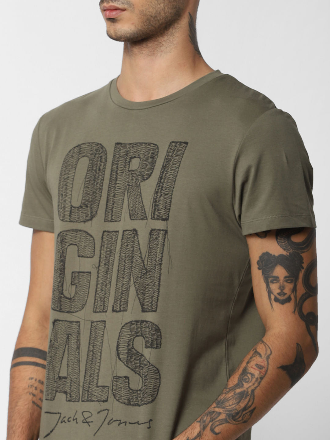 Green Typographic Print Crew Neck T-Shirt