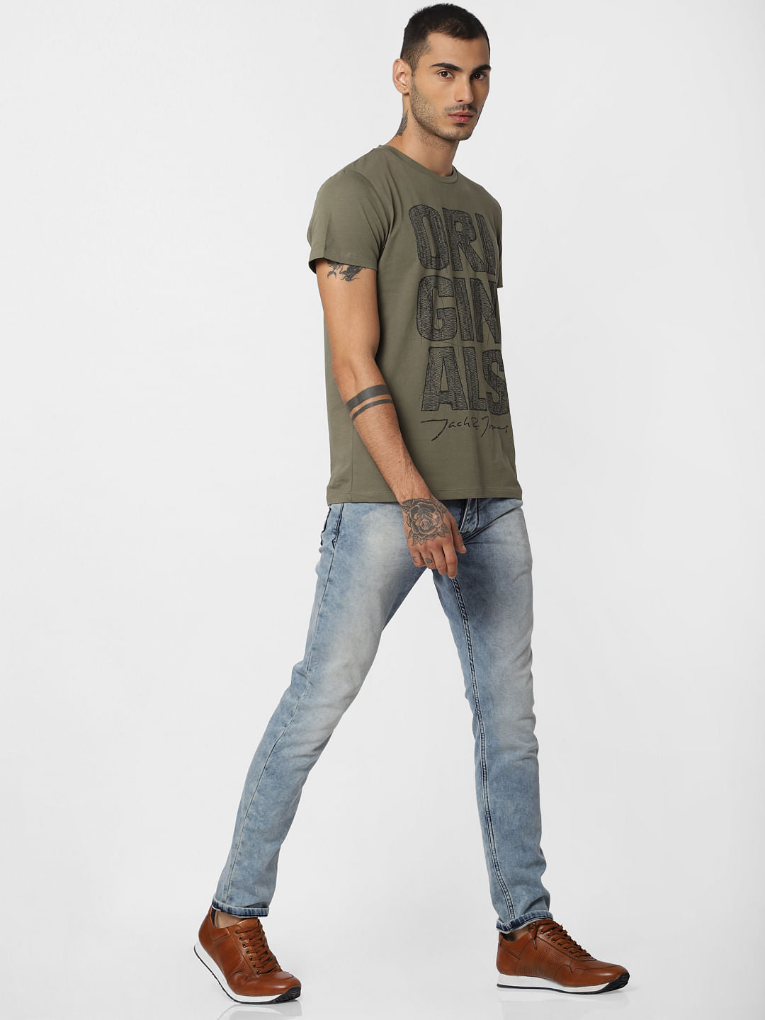 Green Typographic Print Crew Neck T-Shirt