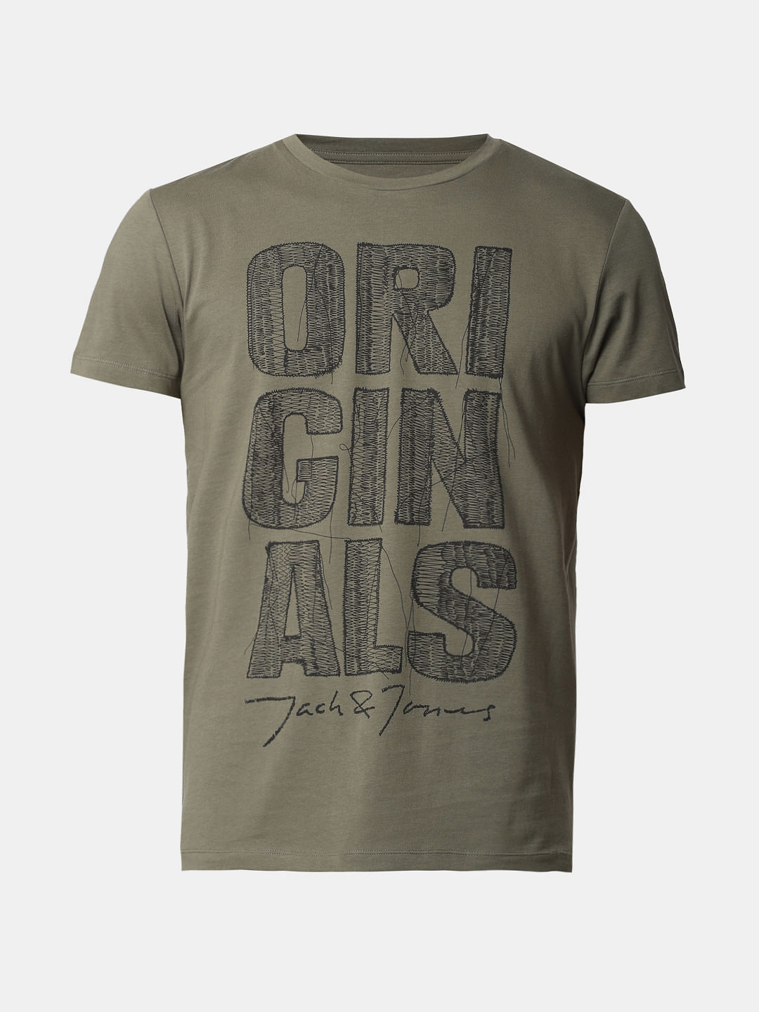 Green Typographic Print Crew Neck T-Shirt