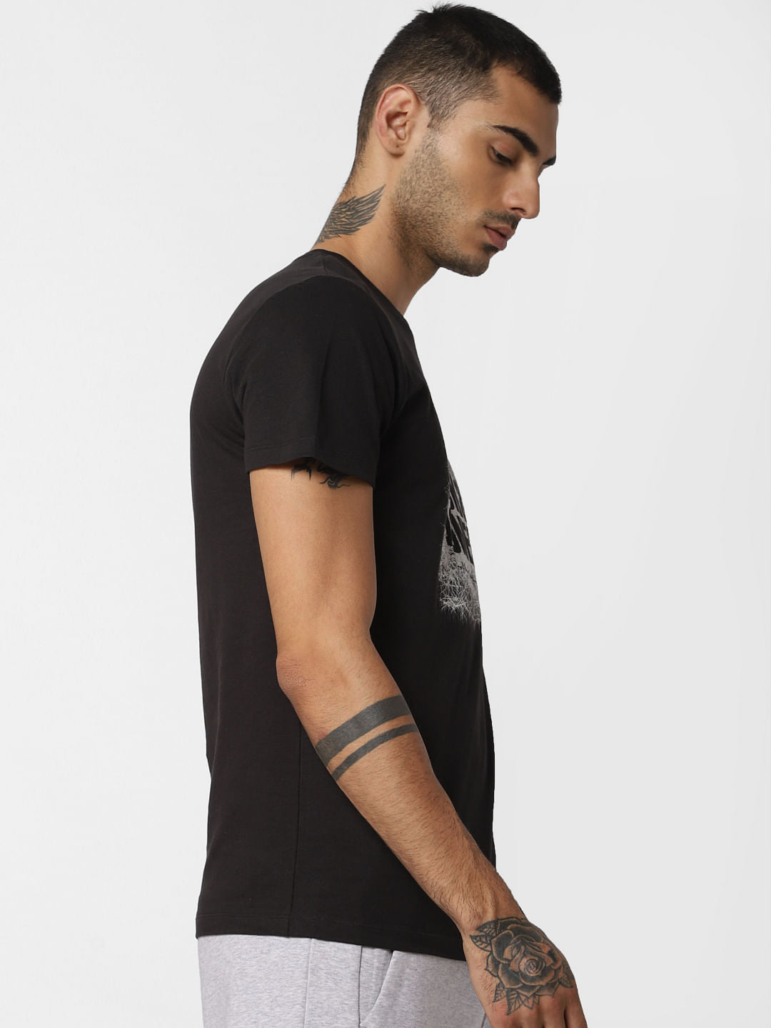 Black Logo Print Crew Neck T-Shirt